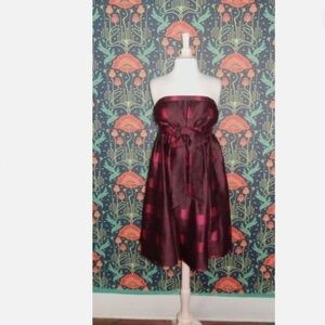 Marc By Marc Jacobs Silk Strapless Burgundy Plaid Bow Empire Waist Dress 8